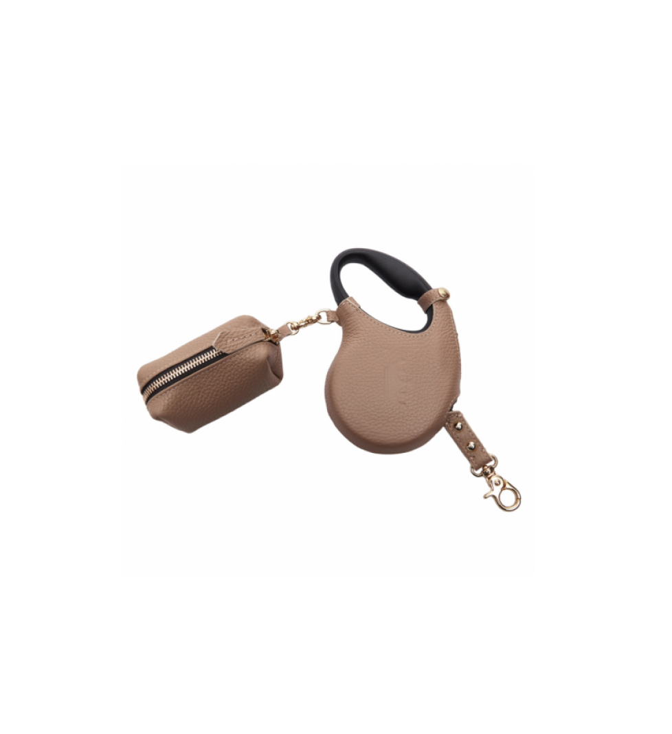 MALTIPOO Retractable leash with small bag Beige