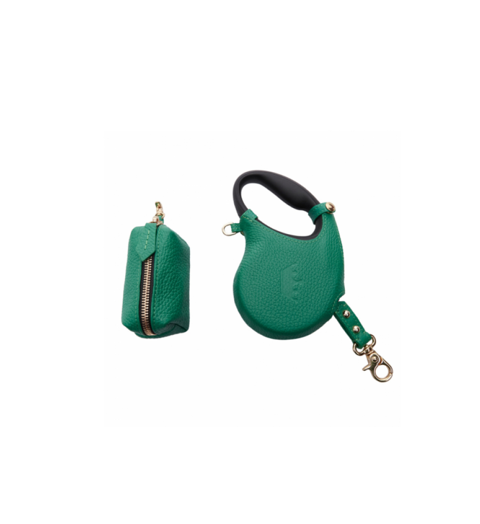 MALTIPOO Retractable leash with small bag Green