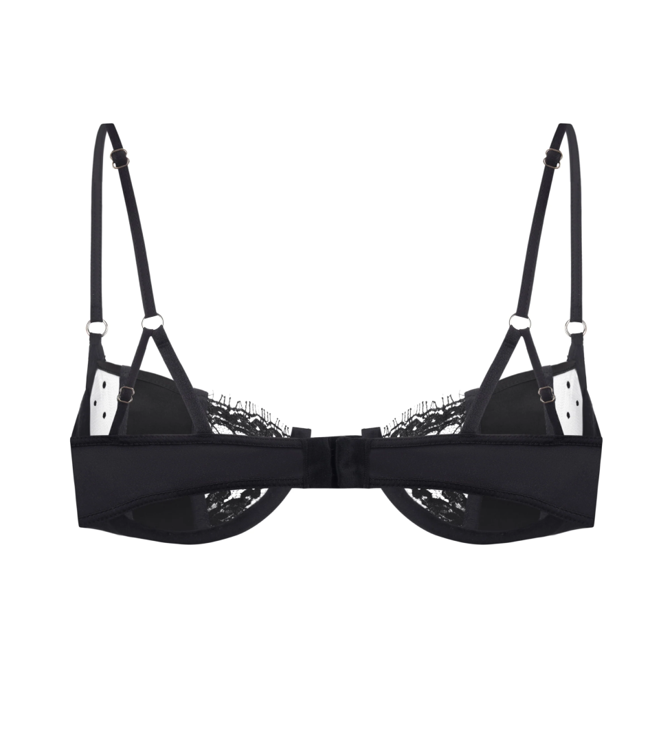 PeachPeach Pleasure Silk Lace and Polka-dot Mesh Balconette Black