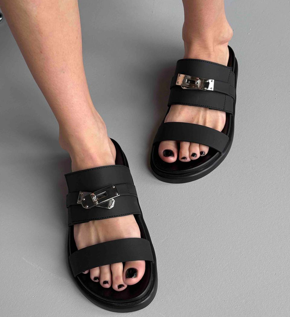 R ONE sandals black with a lock