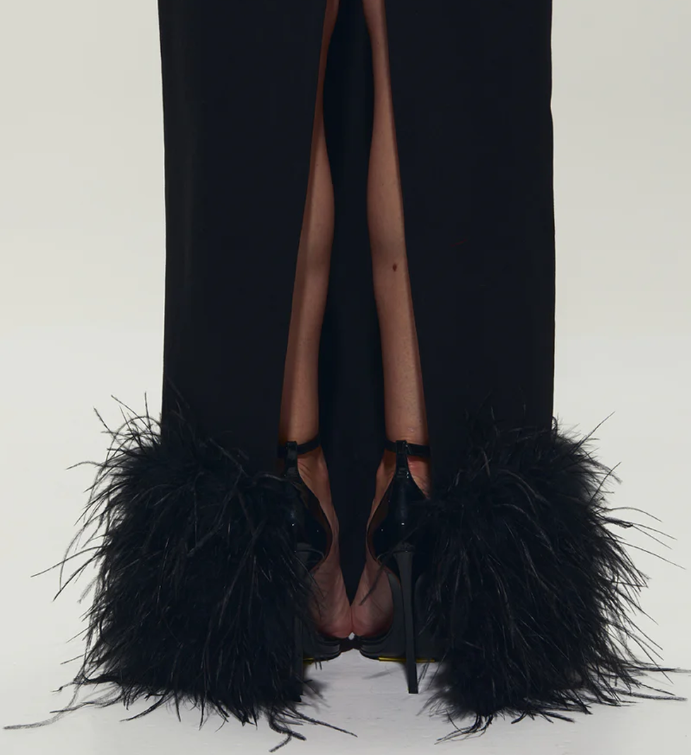 SEMENENKO Black maxi dress with feathers on the bottom