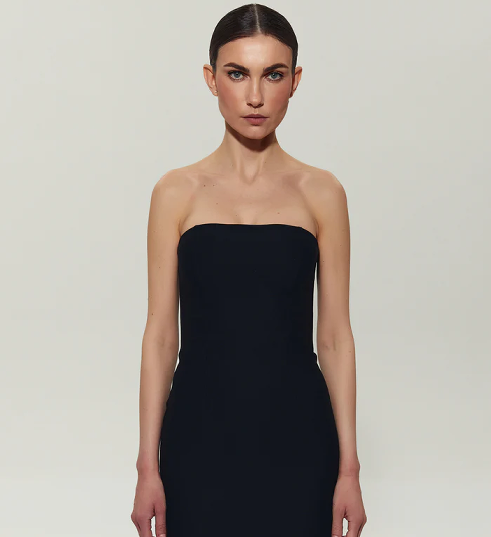 SEMENENKO Black maxi dress with feathers on the bottom