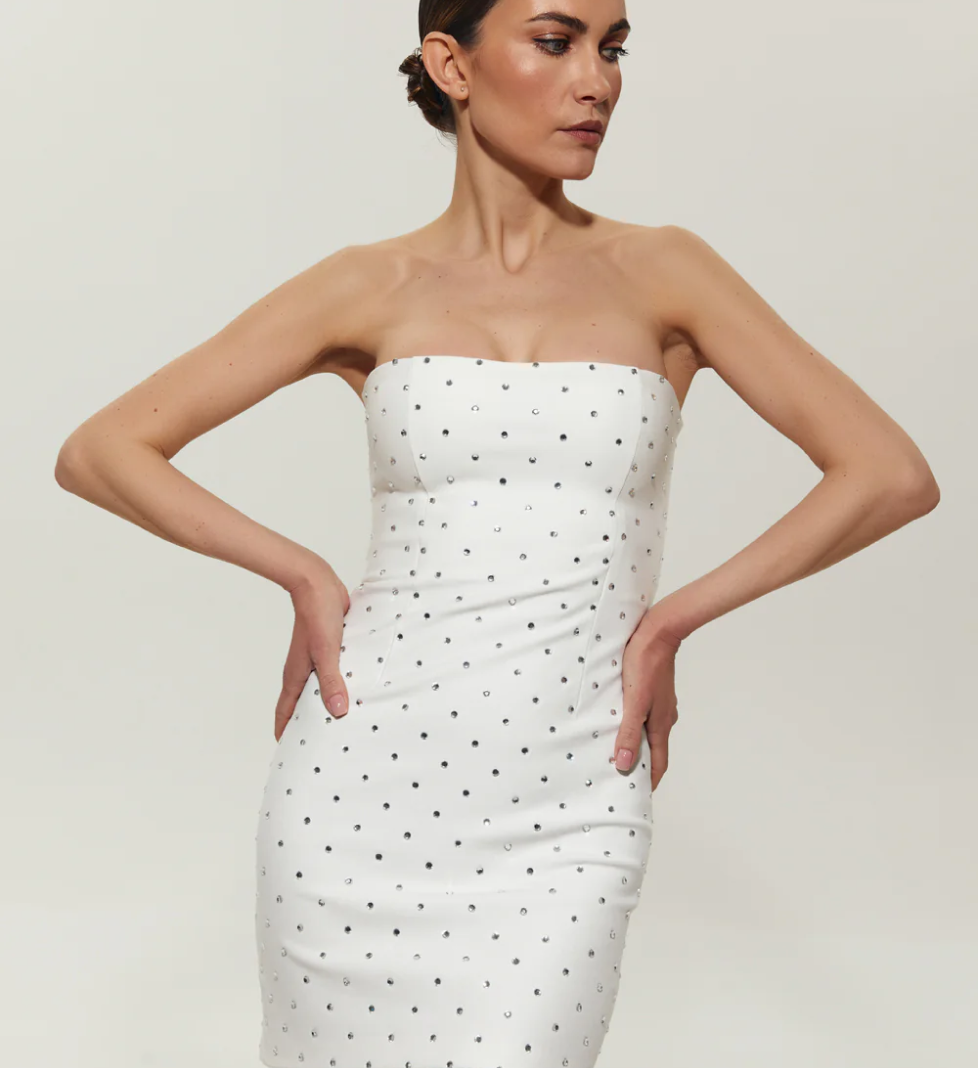 SEMENENKO White mini dress embellished with crystals