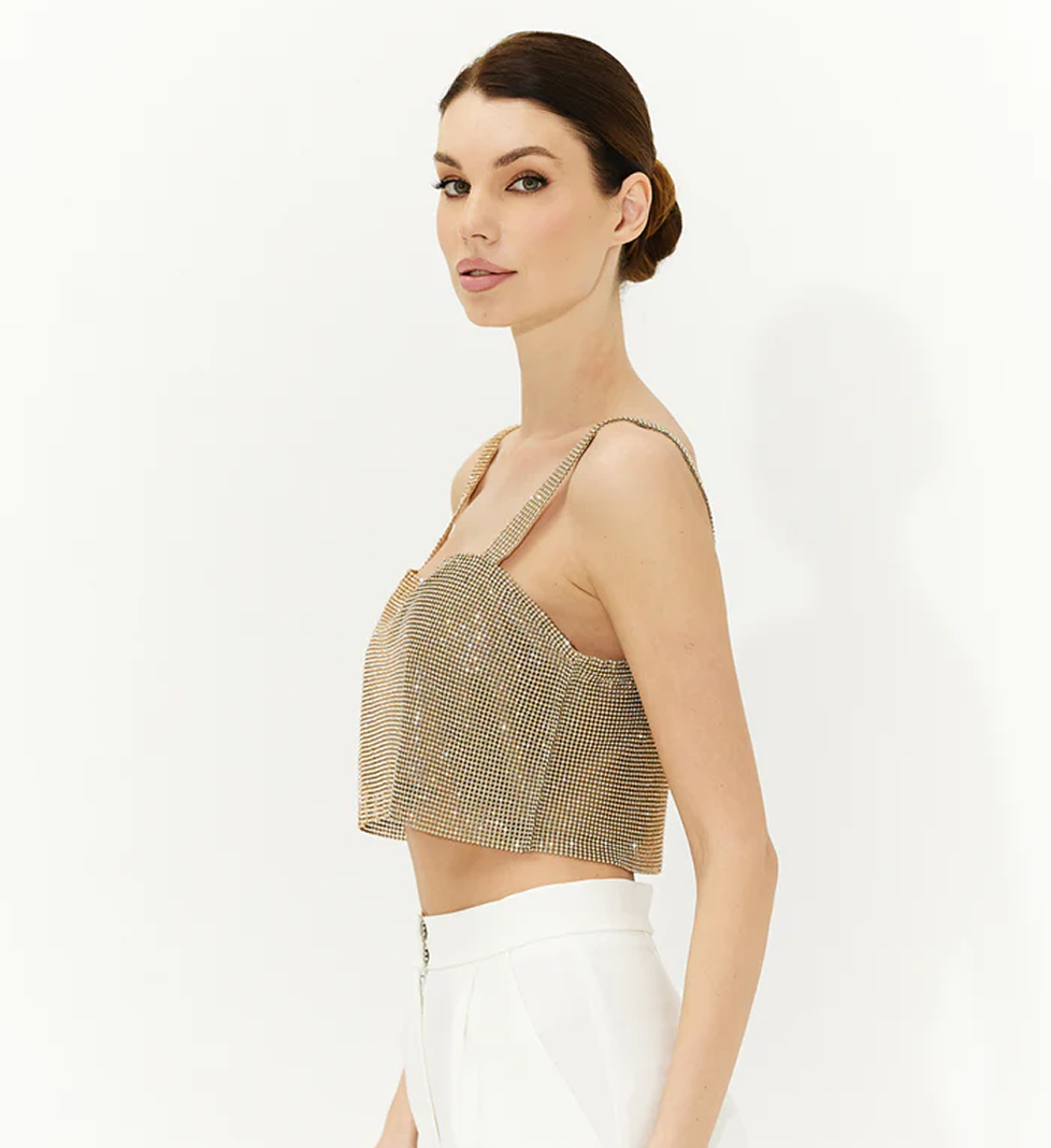 SEMENENENKO Gold chain mail cape with crystals