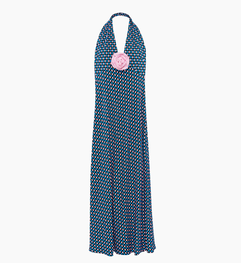 SLEEPER Jardin maxi dress with open back in Tie print