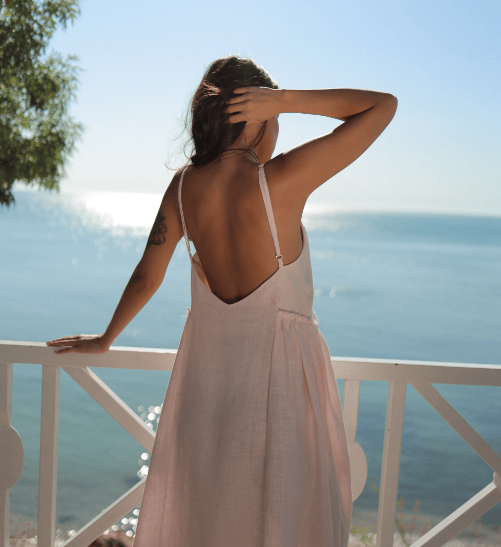 THINK TWICE maxi dress “Whisper of the wave” soft pink