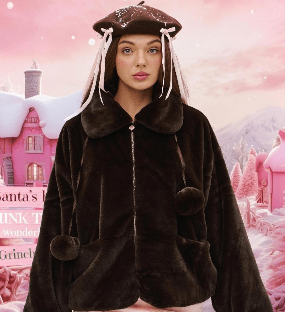 THINK TWICE Softy fur coat made of faux fur brown