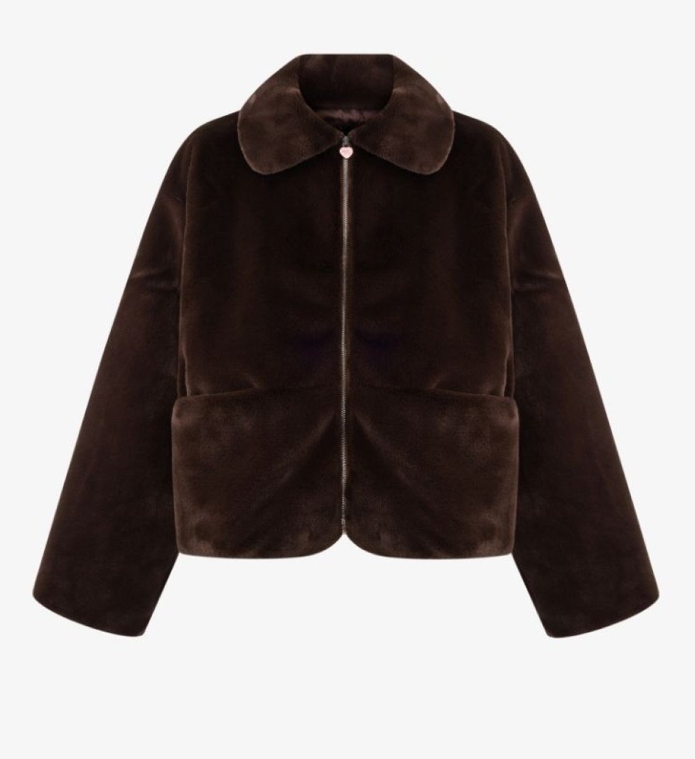 THINK TWICE Softy fur coat made of faux fur brown