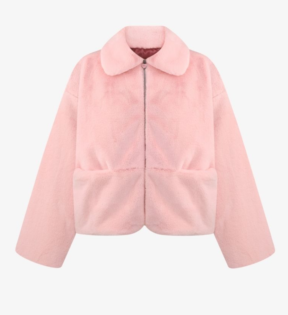 THINK TWICE Softy fur coat made of faux fur pink