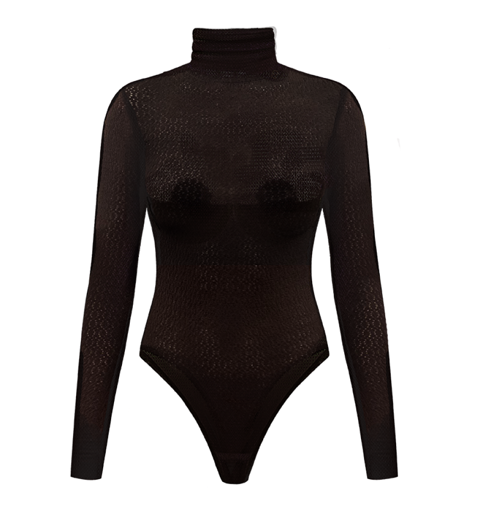 TONiA Merino bodysuit with flowers brown