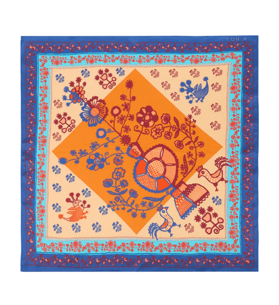 TONiA Blue Silk Scarf Drevo small