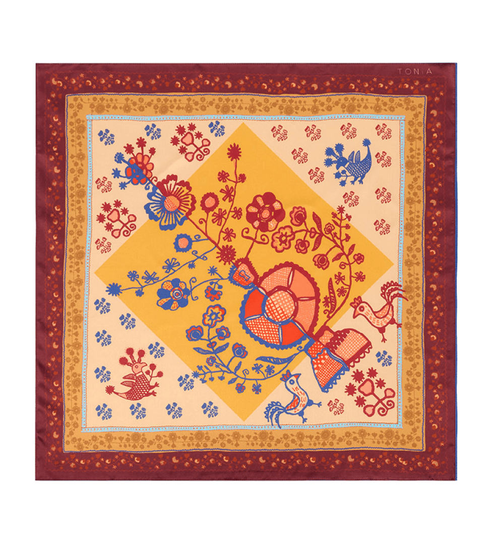 TONiA Red Silk Scarf Drevo Big