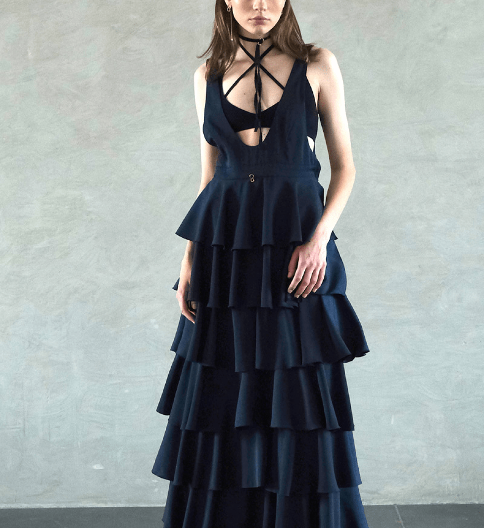 TONiA Maxi dress with ruffles navy blue