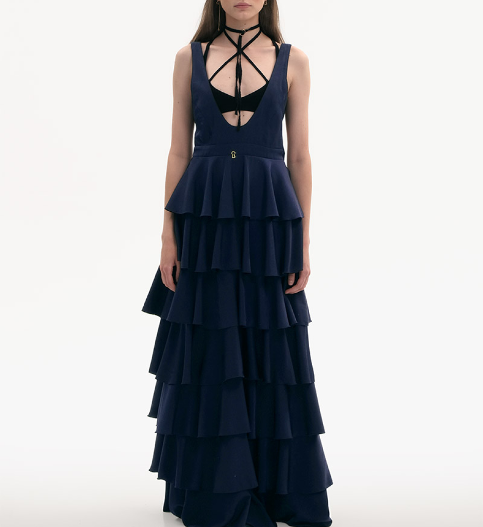 TONiA Maxi dress with ruffles navy blue