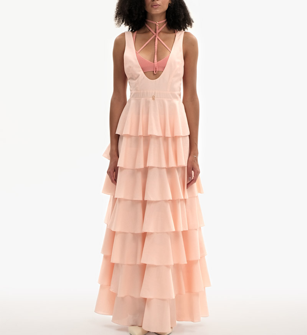 TONiA Maxi dress with ruffles peach