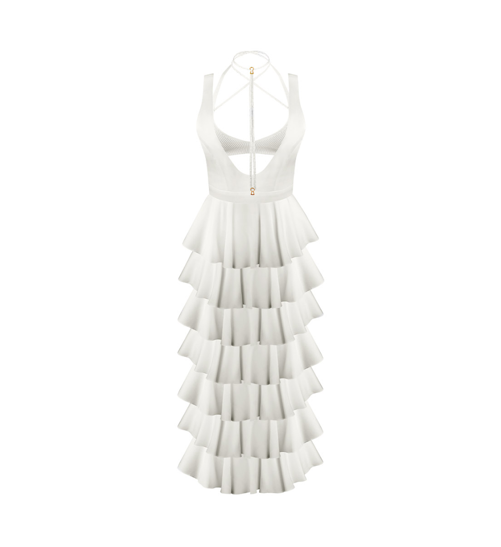 TONiA Maxi dress with ruffles white