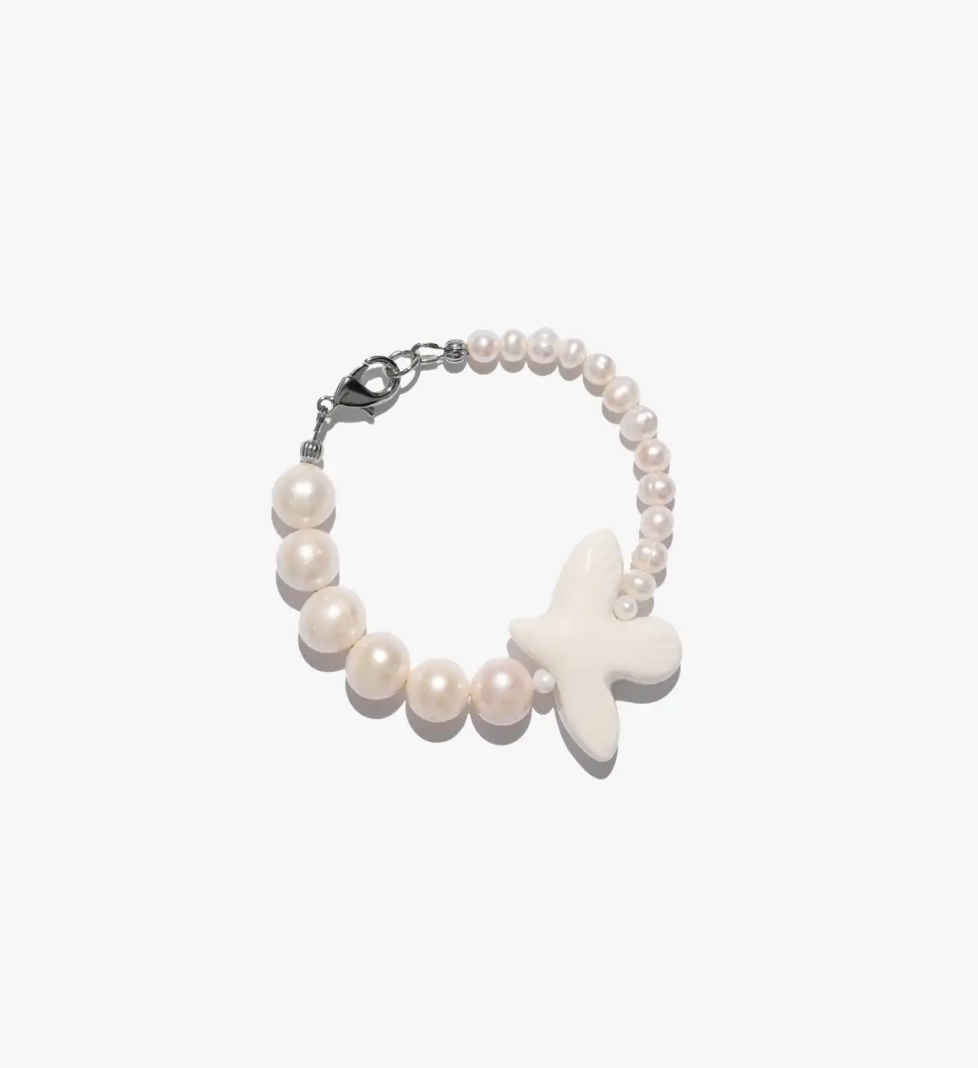 TSVITE TEREN MYRNI Bracelet with two types of pearls and a bird in silver