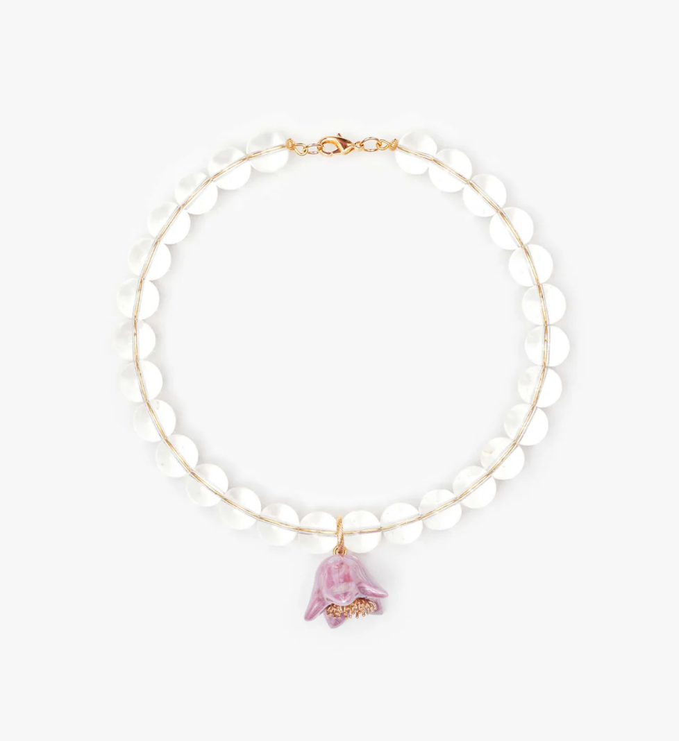 TSVITE TEREN POLYSK Necklace with crystal and lilac big bell golden