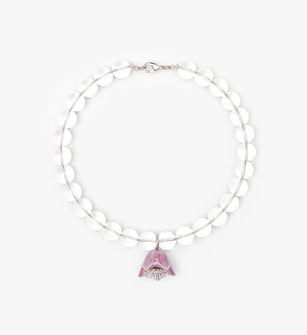 TSVITE TEREN POLYSK Necklace with crystal and lilac big bell silver