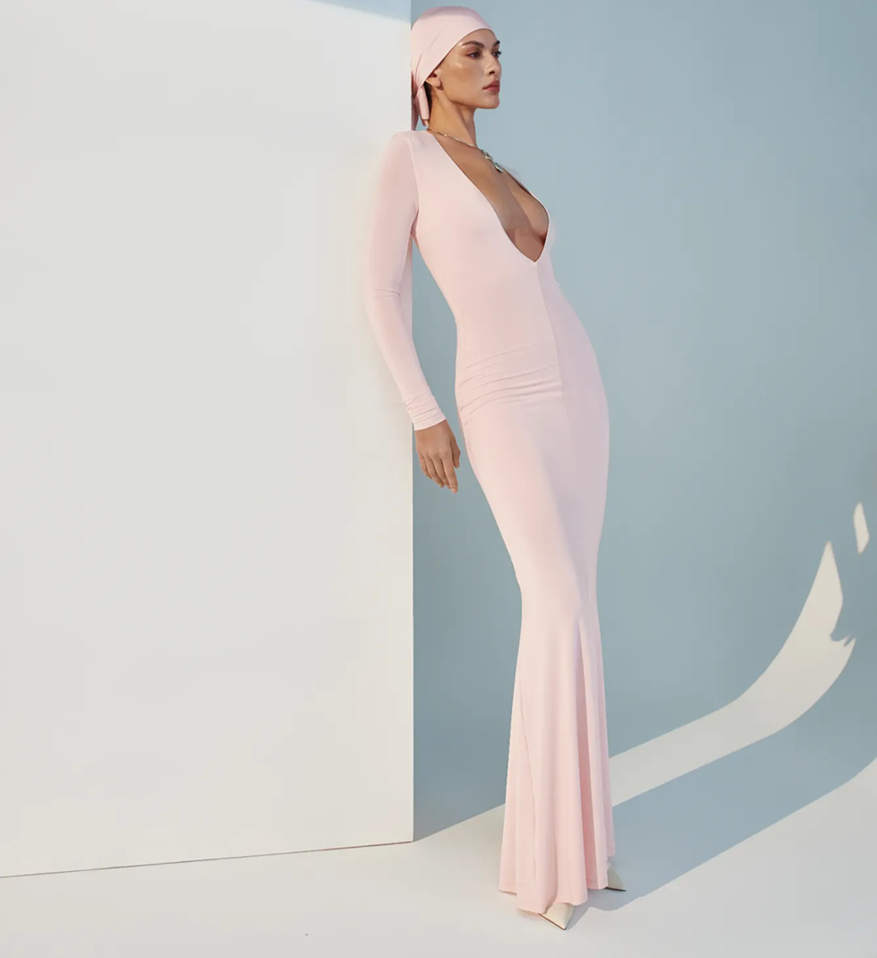 Twen2's Long dress with a deep neckline pink